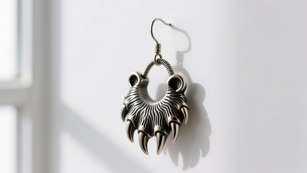 Side profile of a heavy bear claw drop earring with a reinforced 16-gauge wire resting securely on the lower earlobe.
