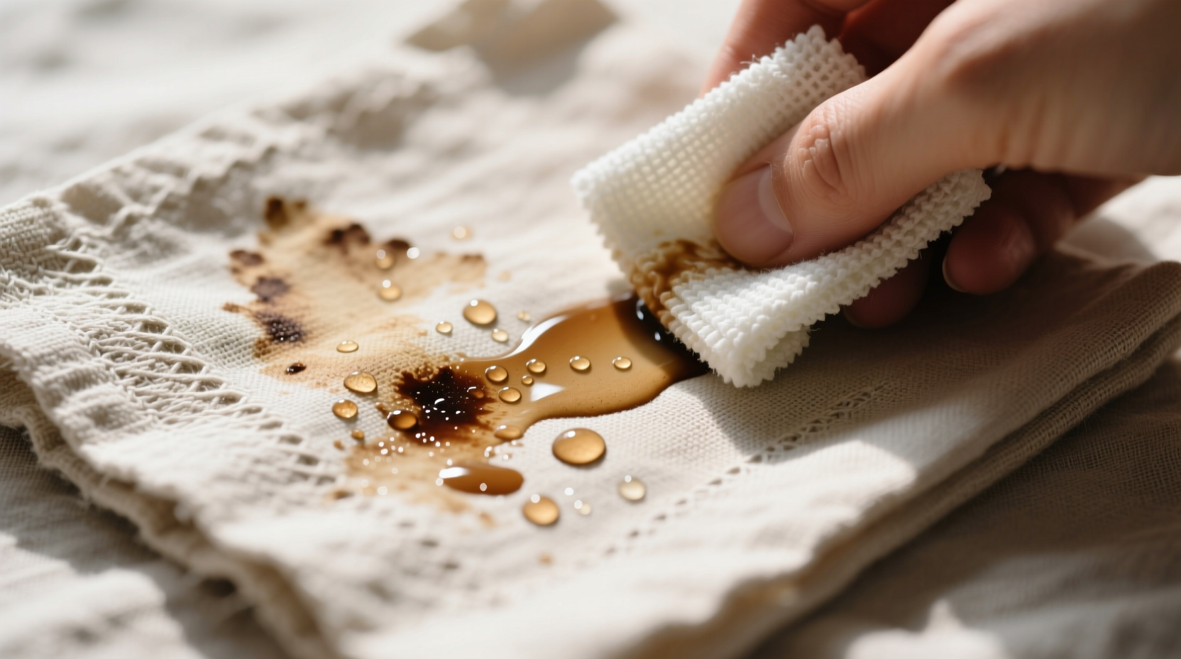 remove coffee stains from linen napkins