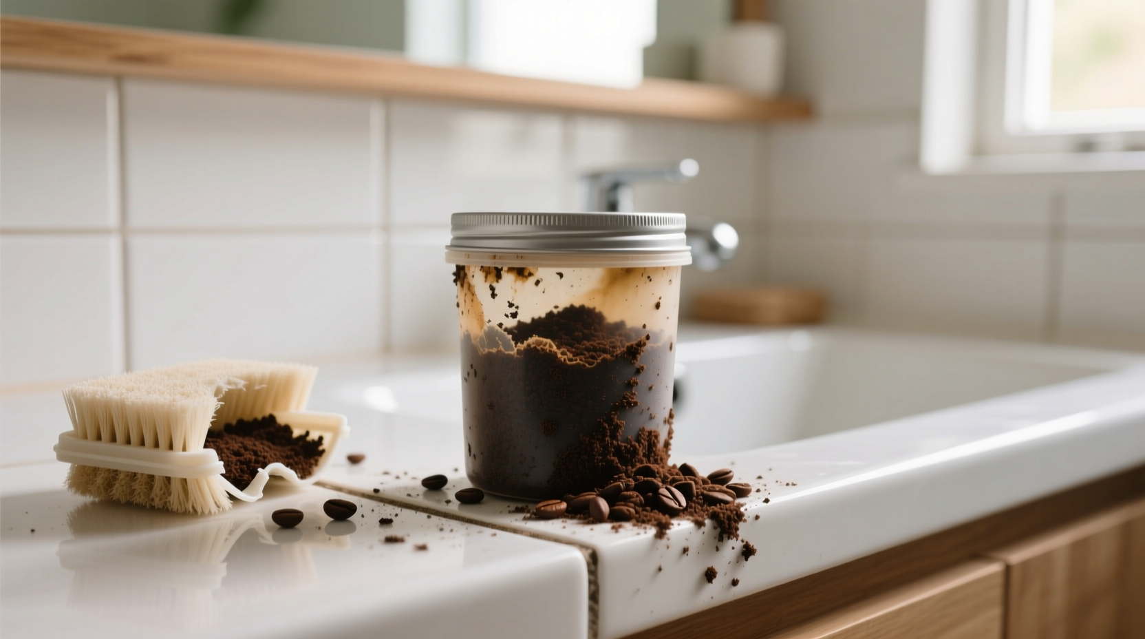 cold brew grounds for bathroom scrubbing