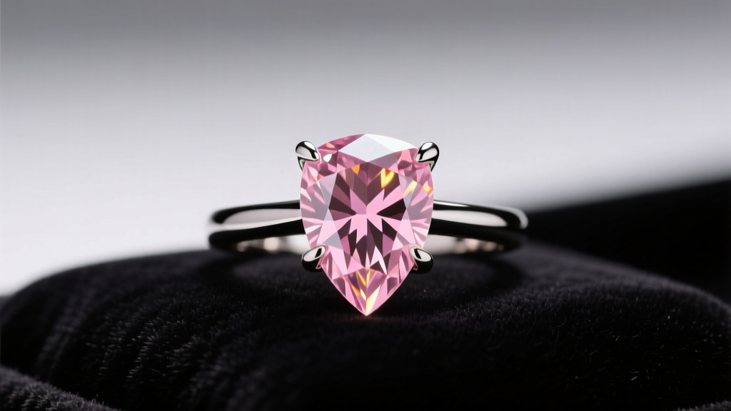 Rose-cut morganite kite-shaped ring in a bezel setting, resting on dark velvet under soft studio lighting for gifting