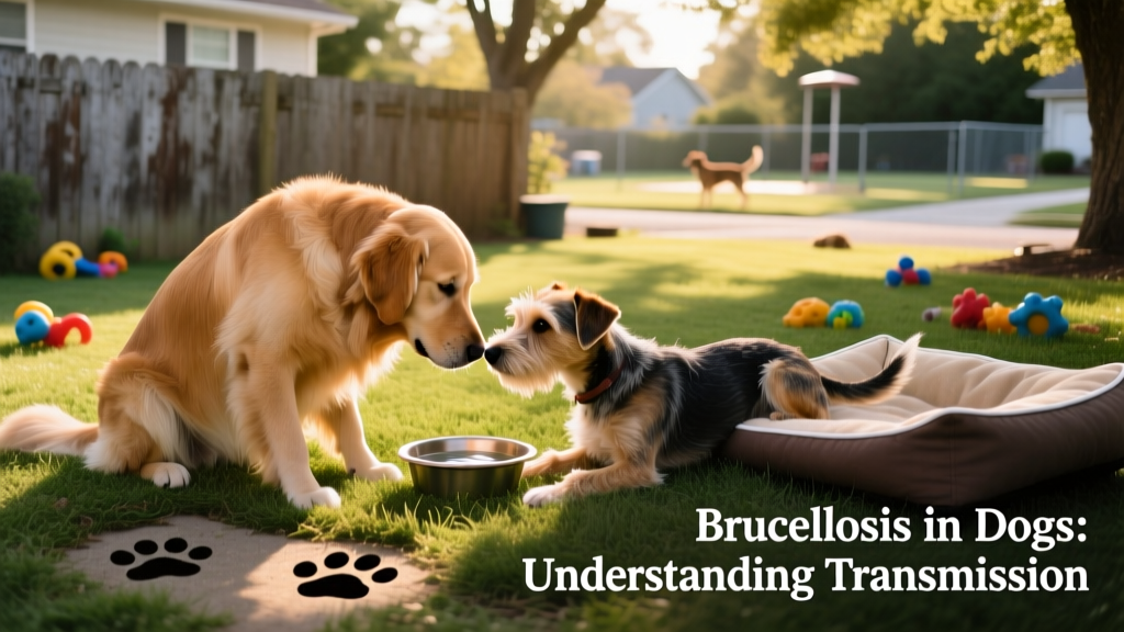 Two adult dogs interacting outdoors—highlighting potential transmission routes like close contact or shared environments