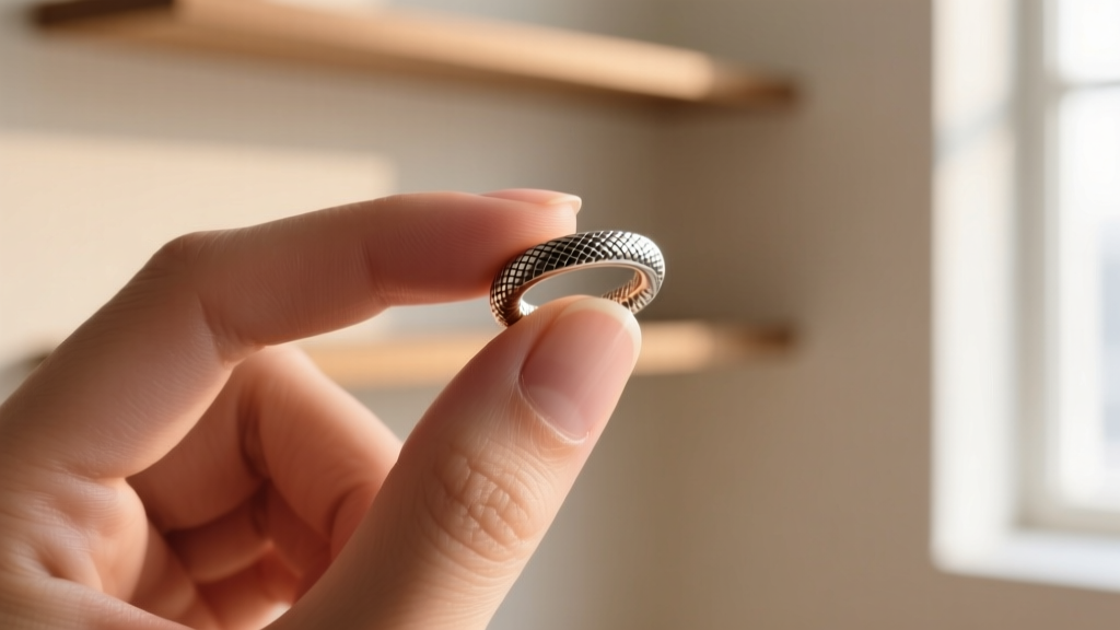 Fingers gently squeezing a 16-gauge titanium snake ear cuff to adjust the tension gap, demonstrating proper bending technique
