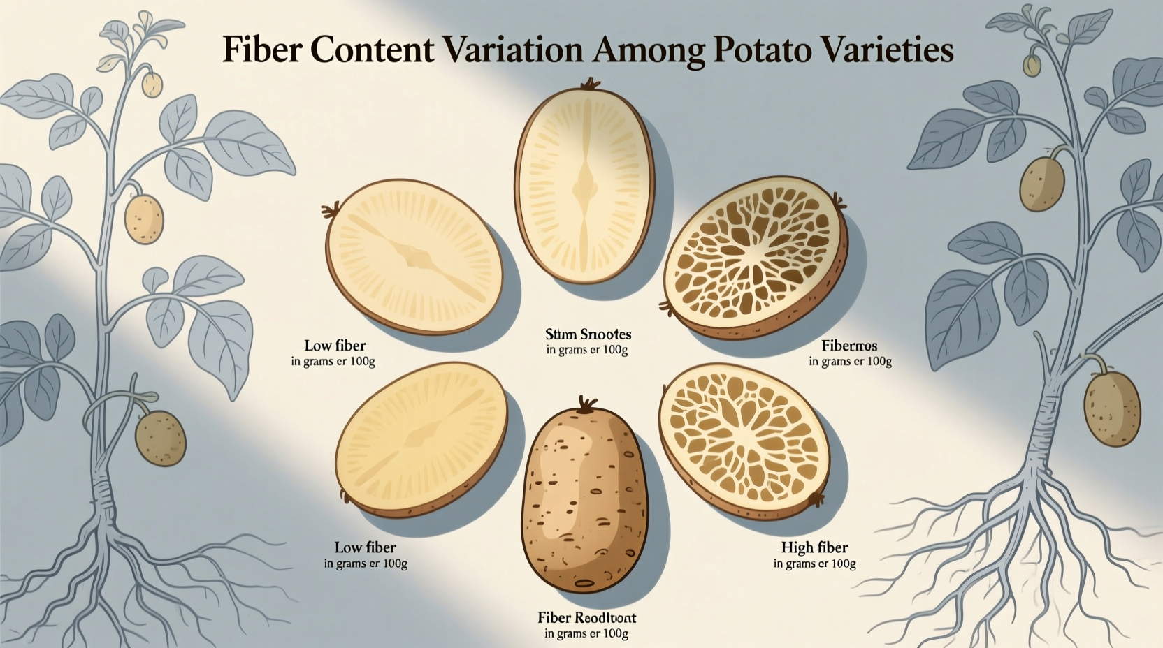 Potato varieties showing fiber content differences