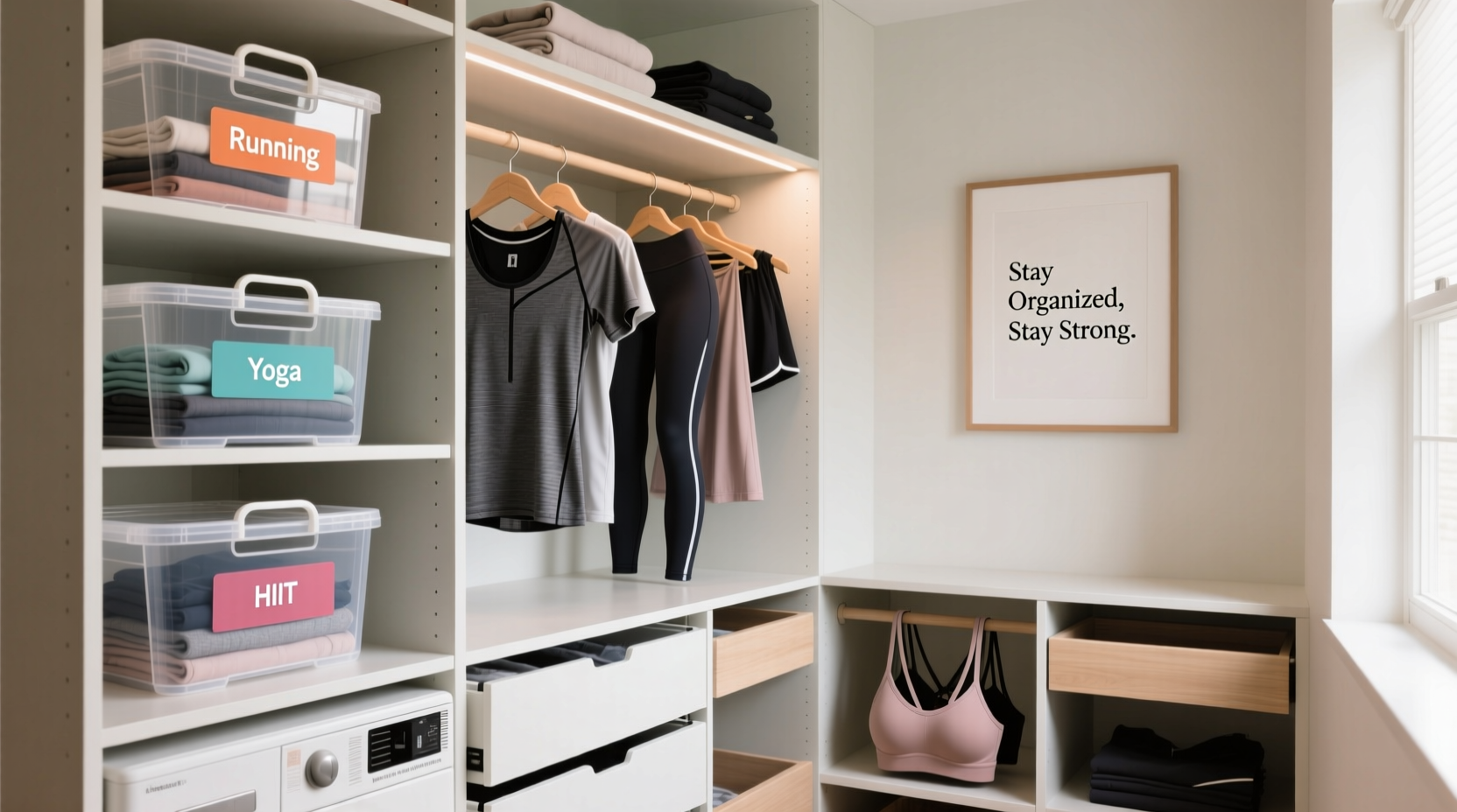 closet organization tips for dual purpose workout clothes