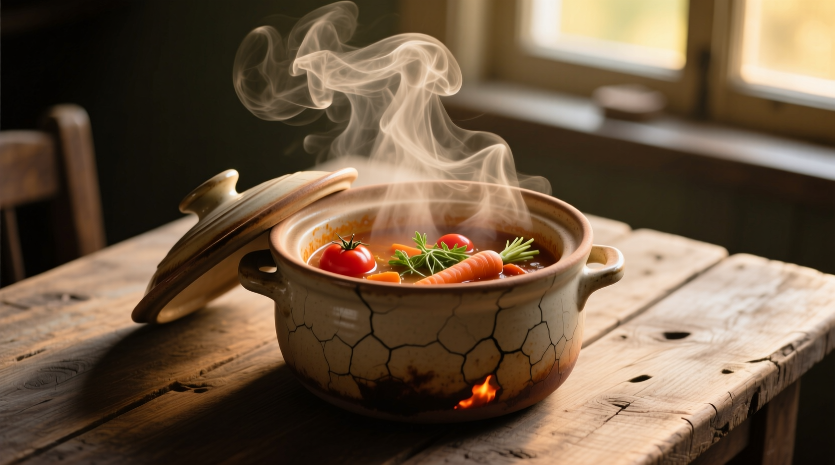 Slow cooker with steam rising from ceramic insert