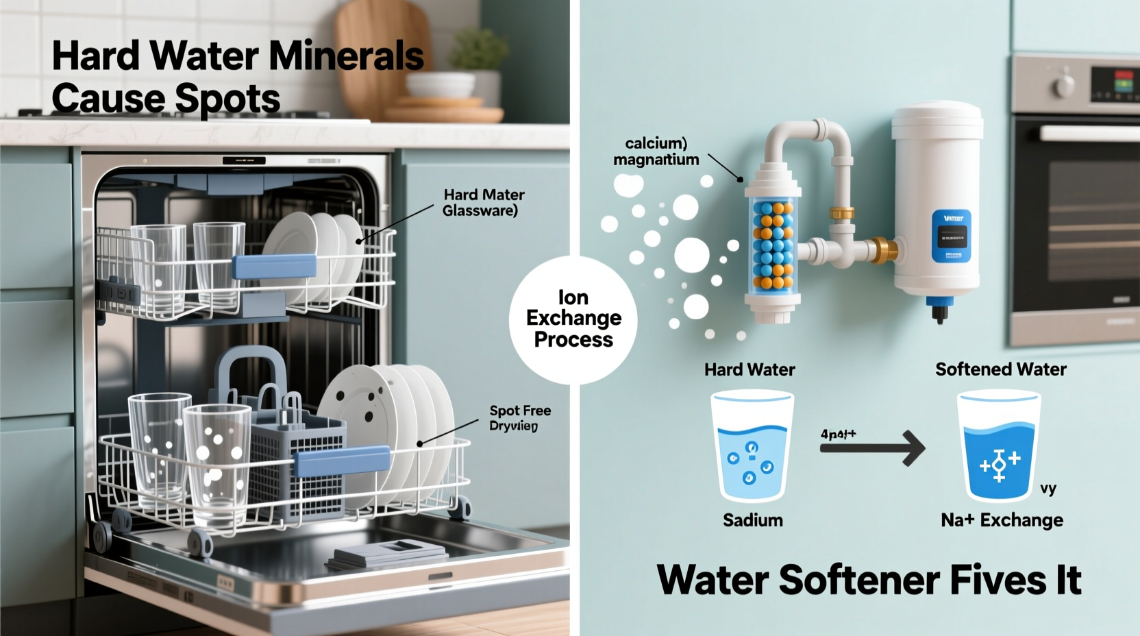 why does my dishwasher leave spots on glassware water softener fixes