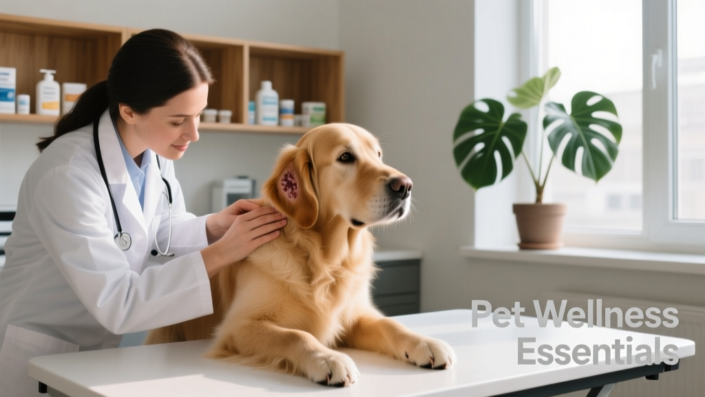 A veterinarian examining a dog’s skin during a wellness checkup