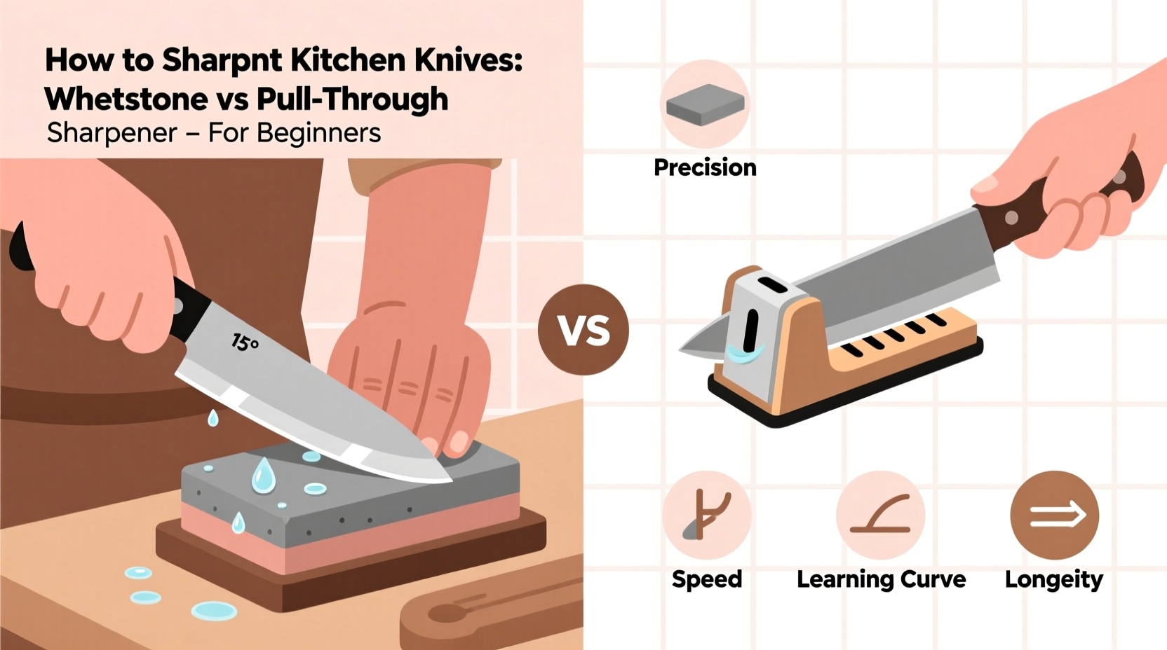 how to sharpen kitchen knives whetstone vs pull through sharpener for beginners