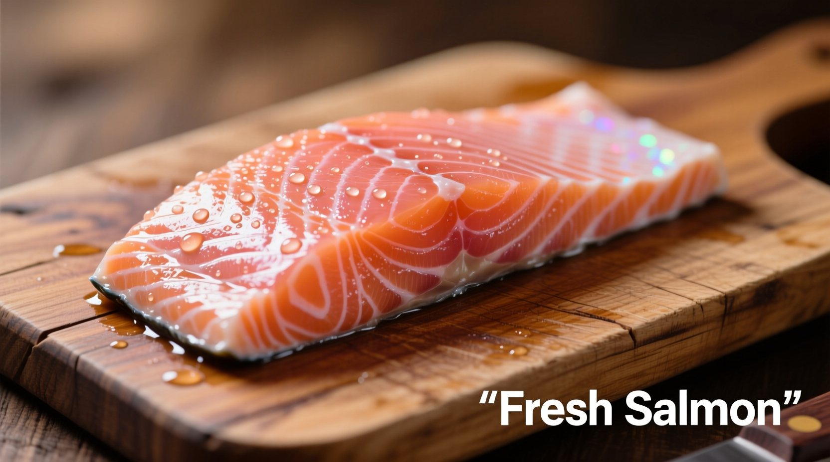 Fresh salmon fillet on wooden cutting board