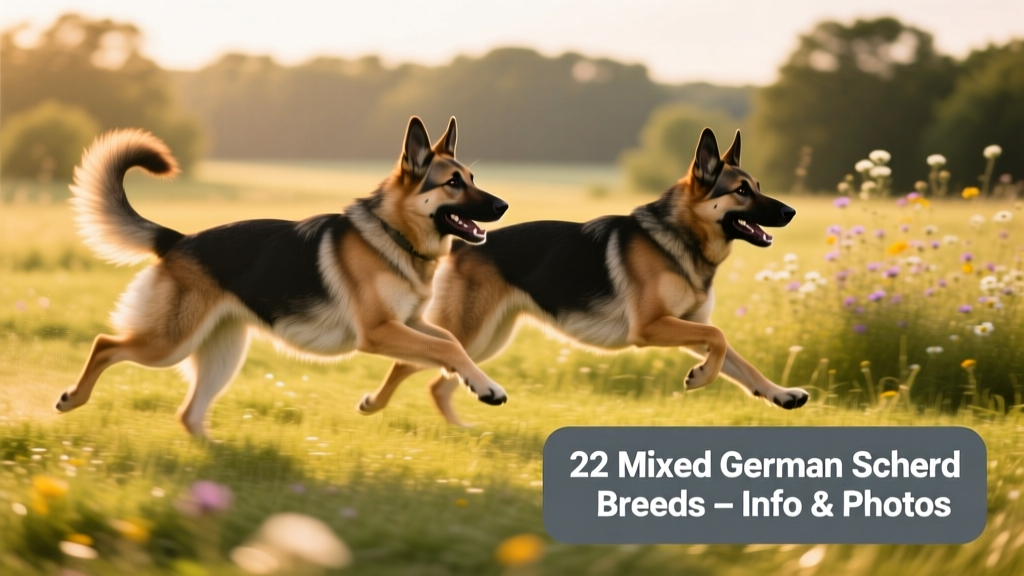 Two playful German Shepherd mixes running side-by-side through a grassy field