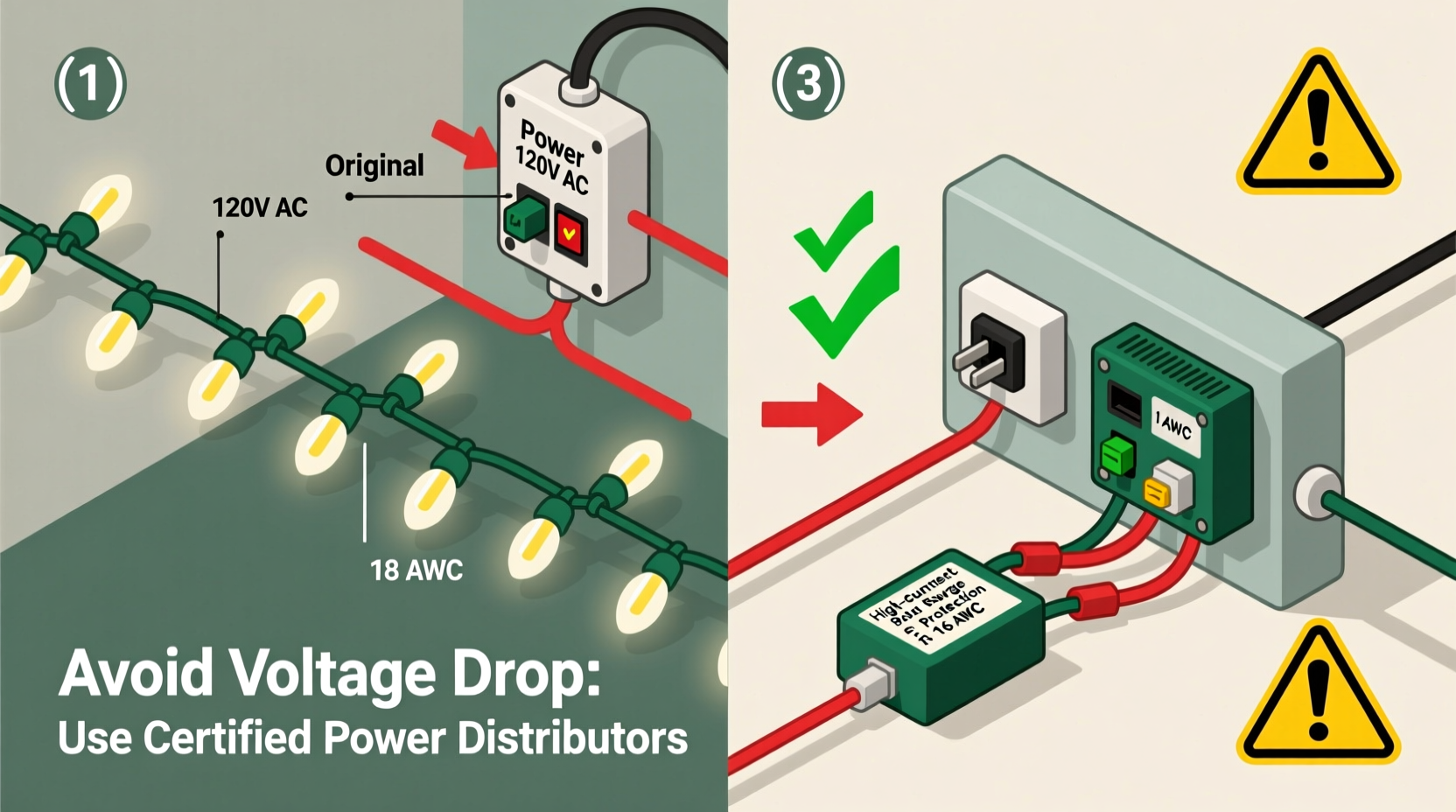 how to extend christmas light strands without voltage drop issues