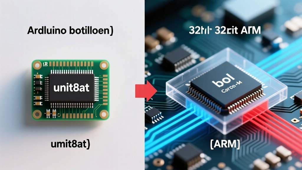 Diagram showing the compilation mapping of Arduino boolean to uint8_t on AVR versus bool on 32-bit ARM architectures.