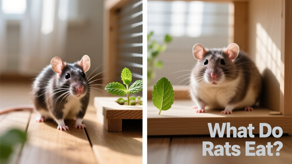 Side-by-side comparison showing a healthy-weight rat next to an overweight rat, both in clean, naturalistic enclosures