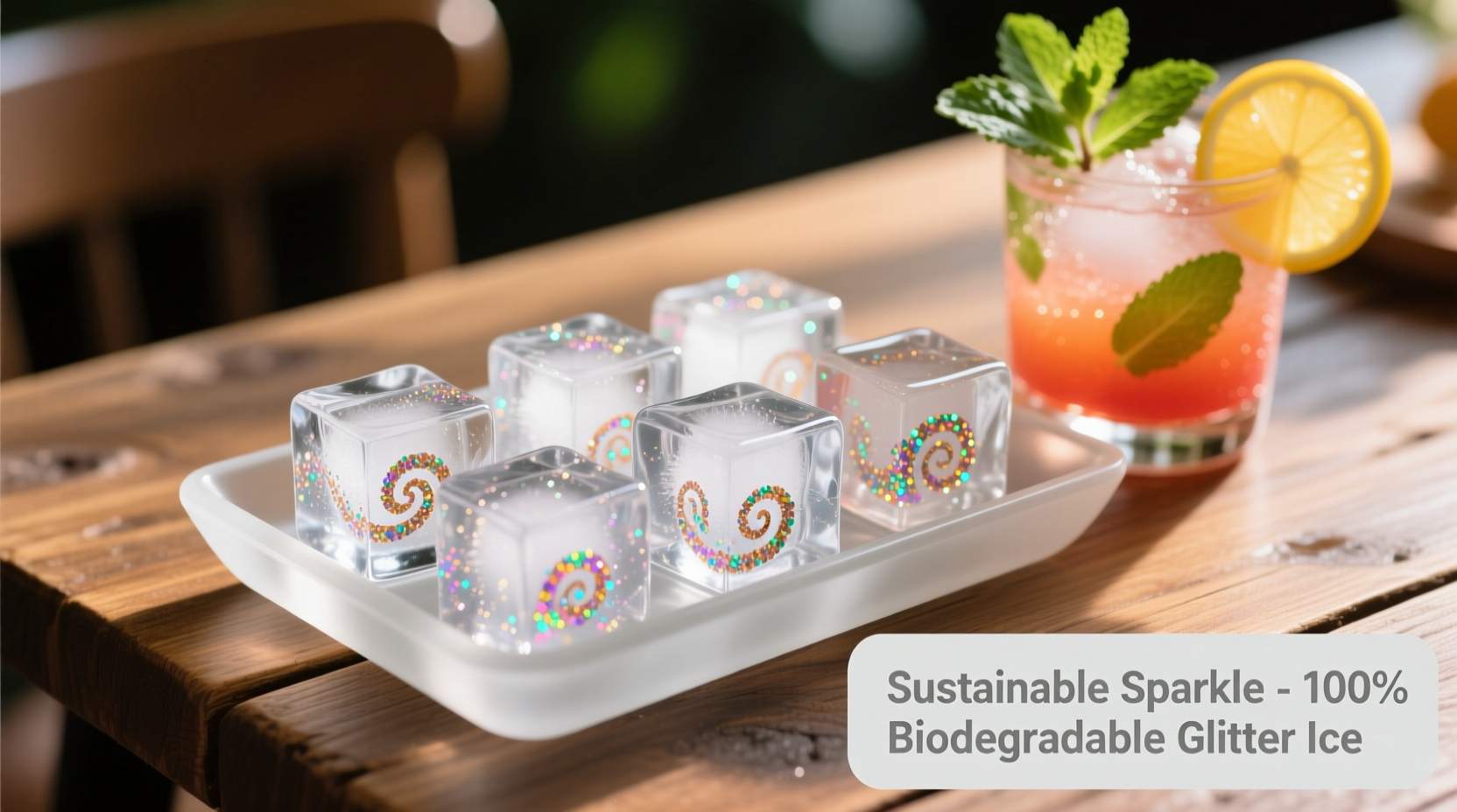how to make eco-friendly glitter ice cubes for party drink presentation
