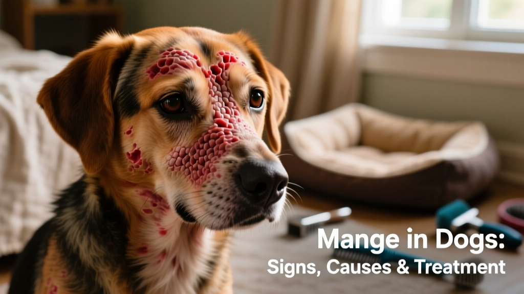 Close-up of a dog's irritated, scaly skin with visible hair loss and redness