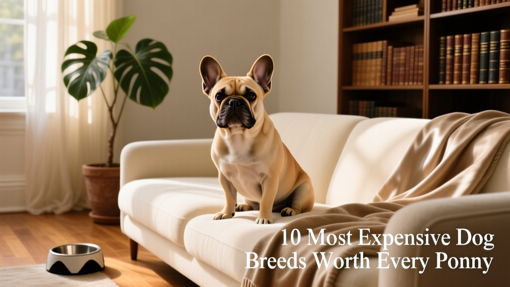 A French Bulldog sitting calmly on a cozy living room sofa, gazing at the camera with expressive bat-like ears