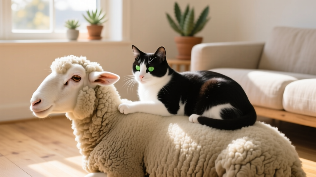 Luci the Cat Massages Waffles the Sheep in This Moment of Zen
