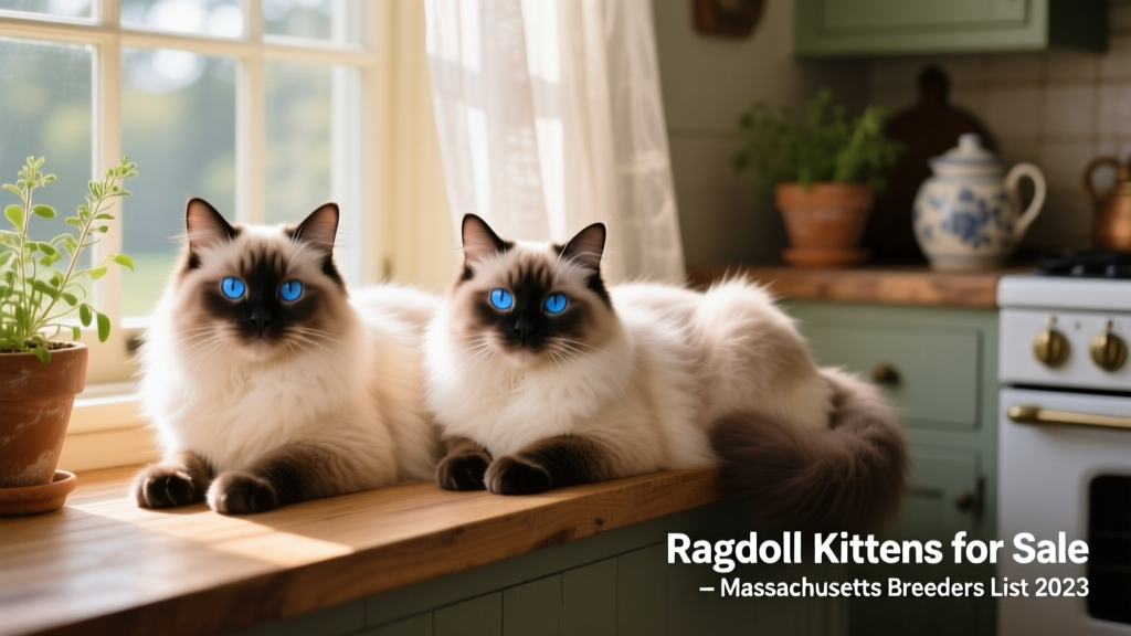 Two adult Ragdoll cats lounging side-by-side on a sunlit windowsill, showcasing their striking blue eyes and plush coats
