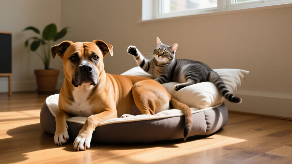 Big Dog in a Little Bed: Watch This Pit Bull Make Due When the Cat Steals Her Napping Spot