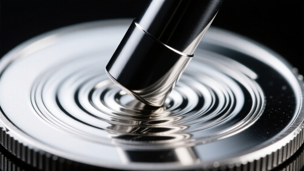 Neodymium magnet sliding down an angled sterling coin, showing magnetic resistance and eddy currents under bright studio lighting.