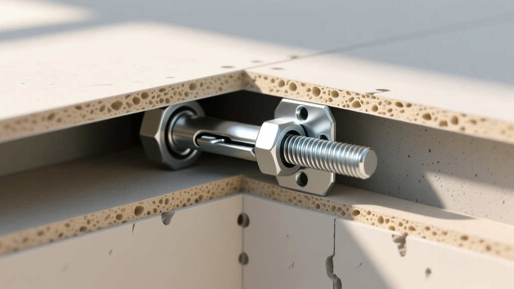 Cross-section illustration showing a zinc alloy toggle bolt anchor securely gripping the back of a half-inch drywall panel.