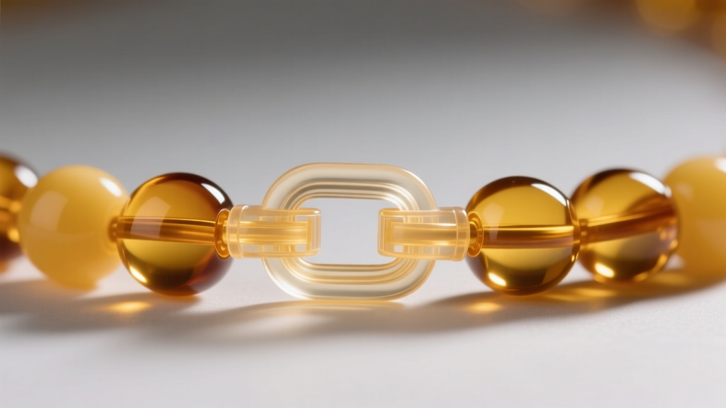 Safety pop-clasp on a baby amber necklace, showing the plastic breakaway mechanism designed to snap under light tension