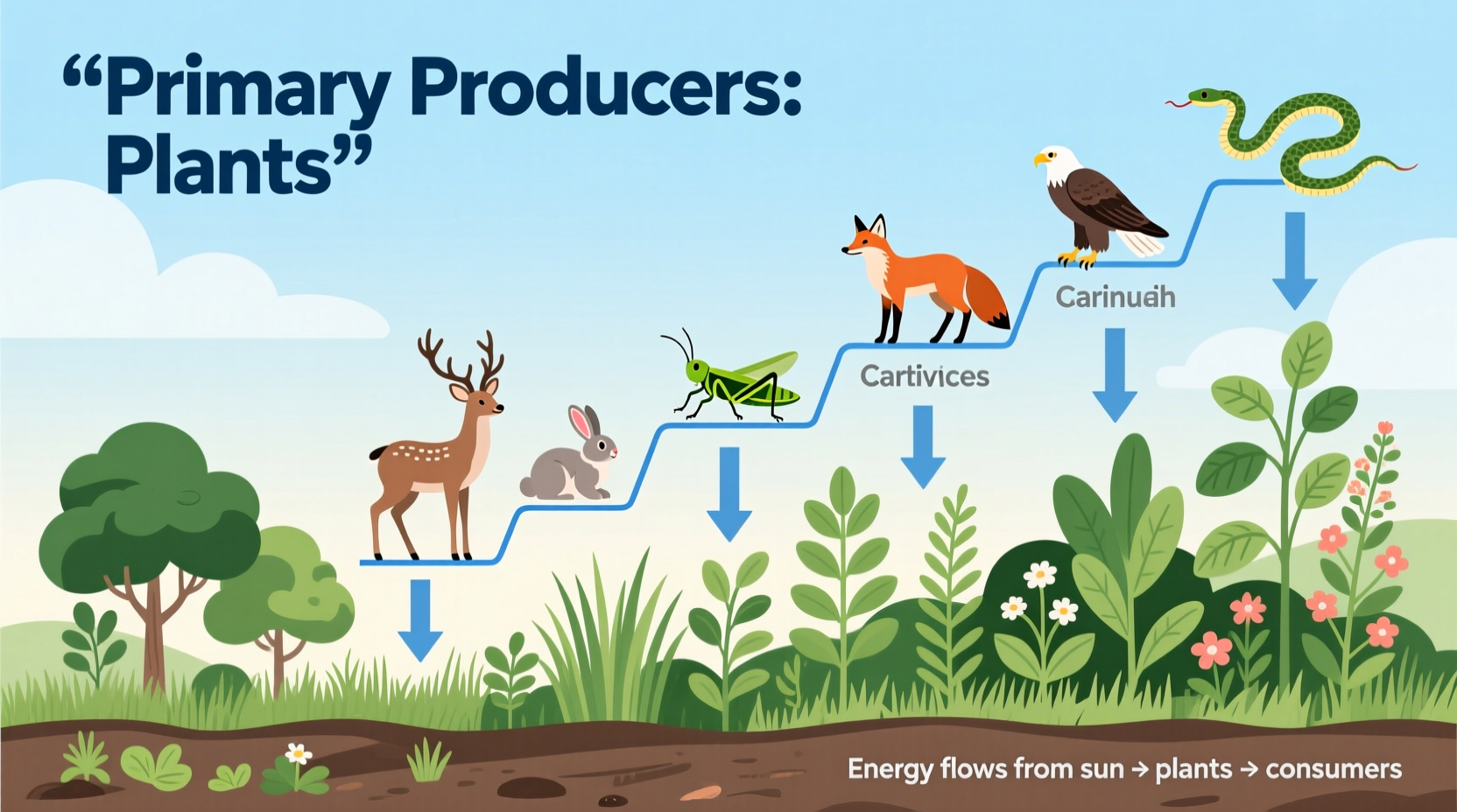 Diagram showing plants as primary producers in food chain