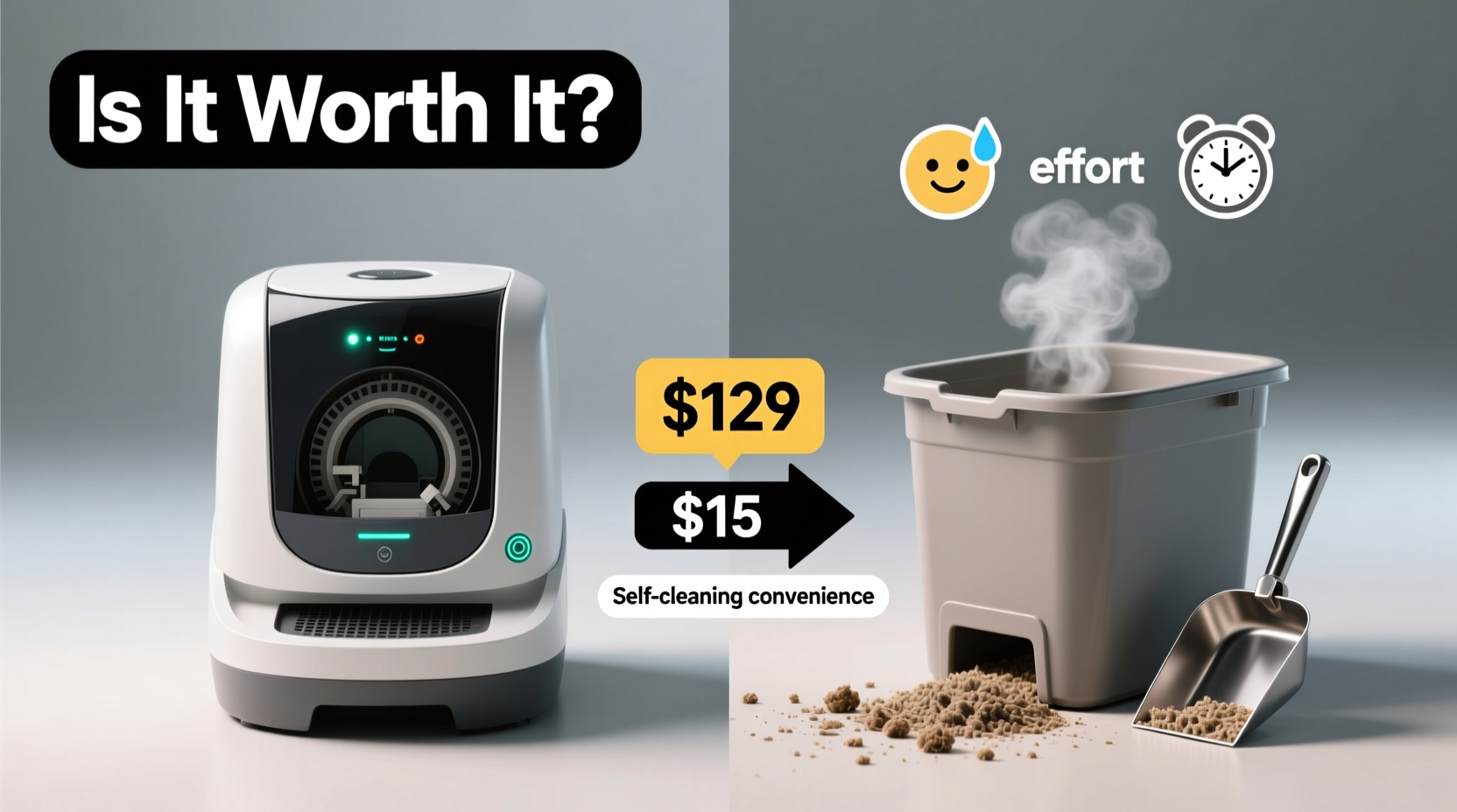automatic litter box vs traditional scoop is the self cleaning feature worth the high price tag