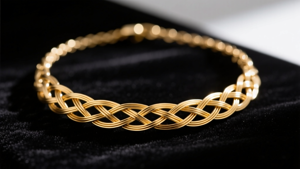 Close-up of a delicate 14k solid gold wire necklace resting on dark velvet, highlighting the intricate woven wire texture.