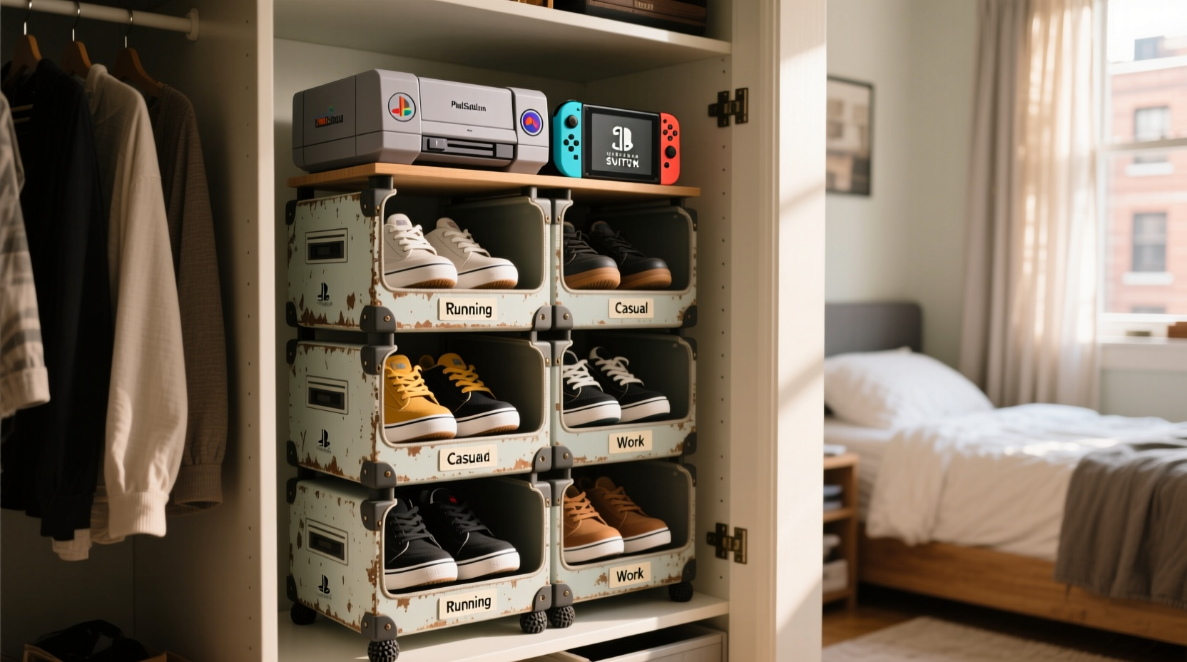 closet organization tips repurpose gaming cases