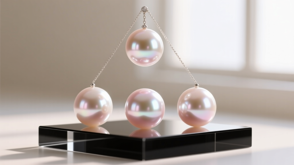 Macro photography of three perfectly round Hanadama grade Akoya pearls showing sharp mirror-like luster and subtle rose overtones.
