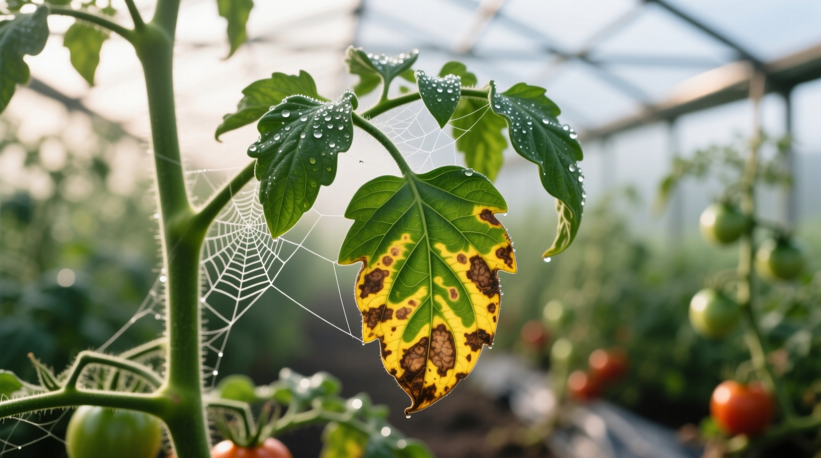 Tomato plant showing early blight symptoms on lower leaves