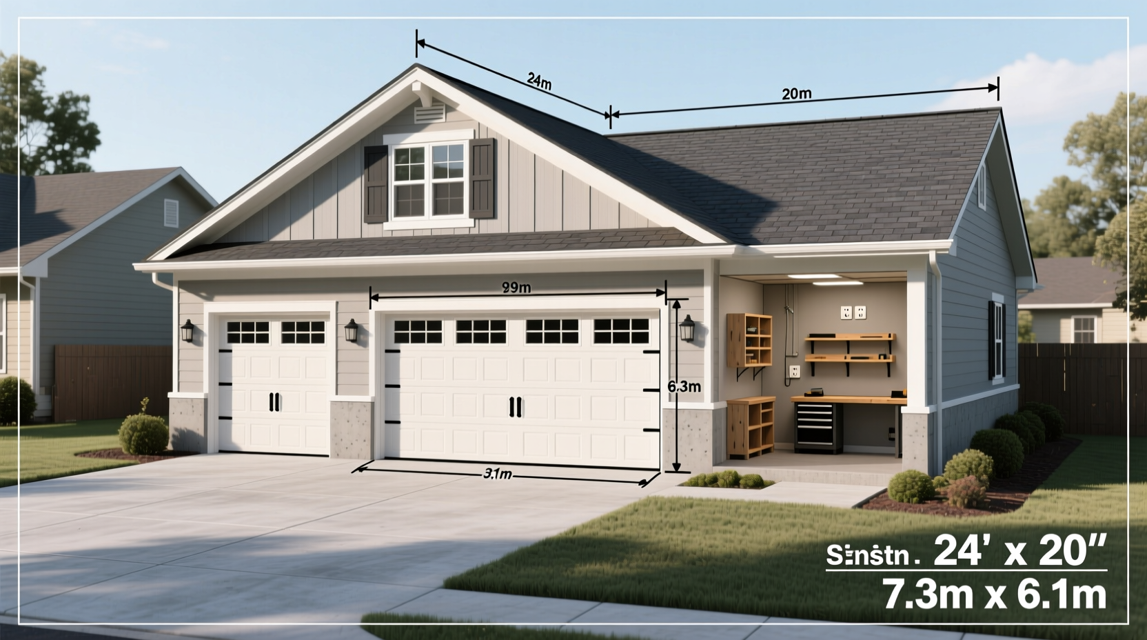 how big is a standard 2 car garage