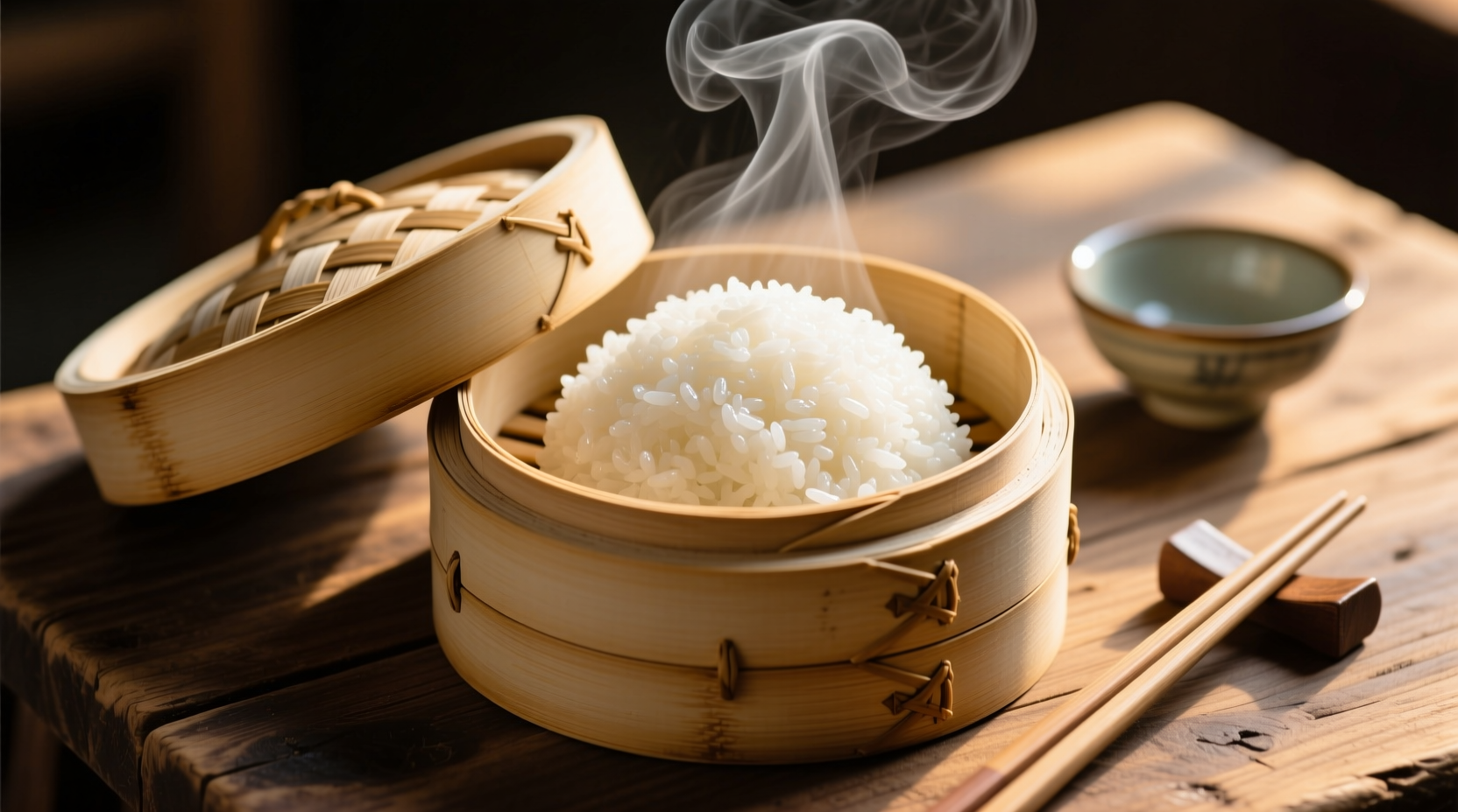 Rice steamer showing perfect cooked white rice