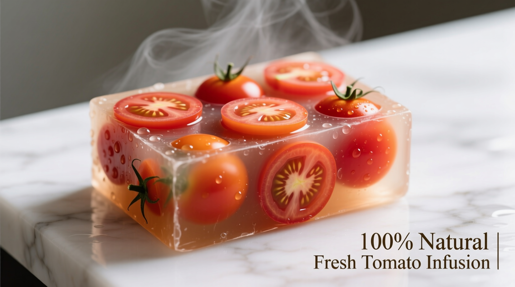 Natural tomato soap bar with fresh tomato slices