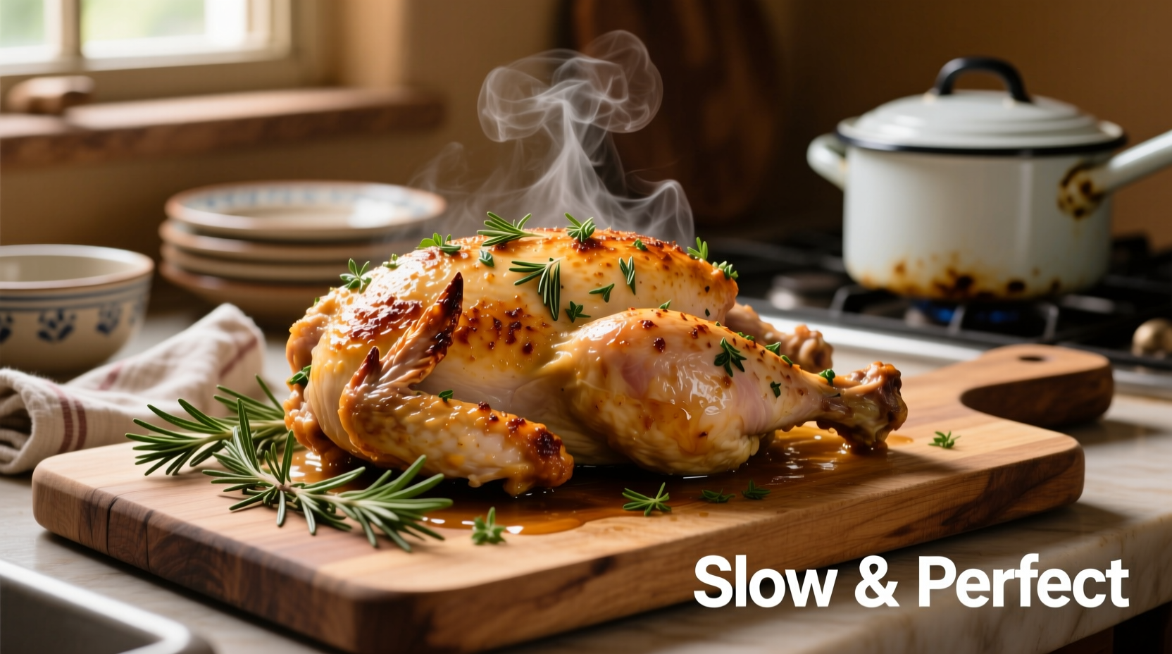 Perfectly cooked slow cooker chicken breast with herbs