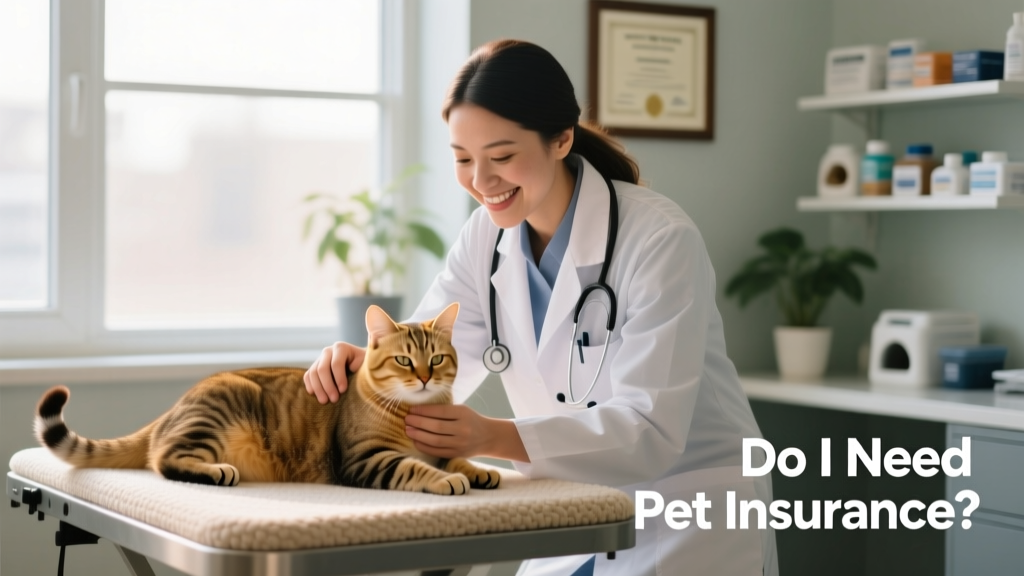 A friendly veterinarian examining a calm tabby cat during a routine check-up