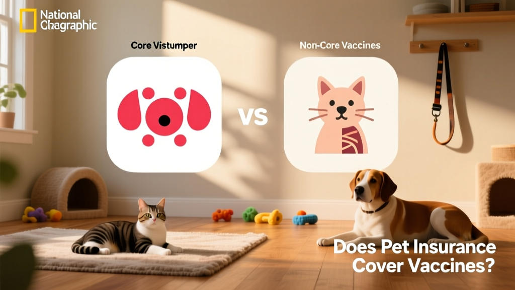 Side-by-side comparison of core vs. non-core vaccines for dogs and cats, illustrated with simple icons