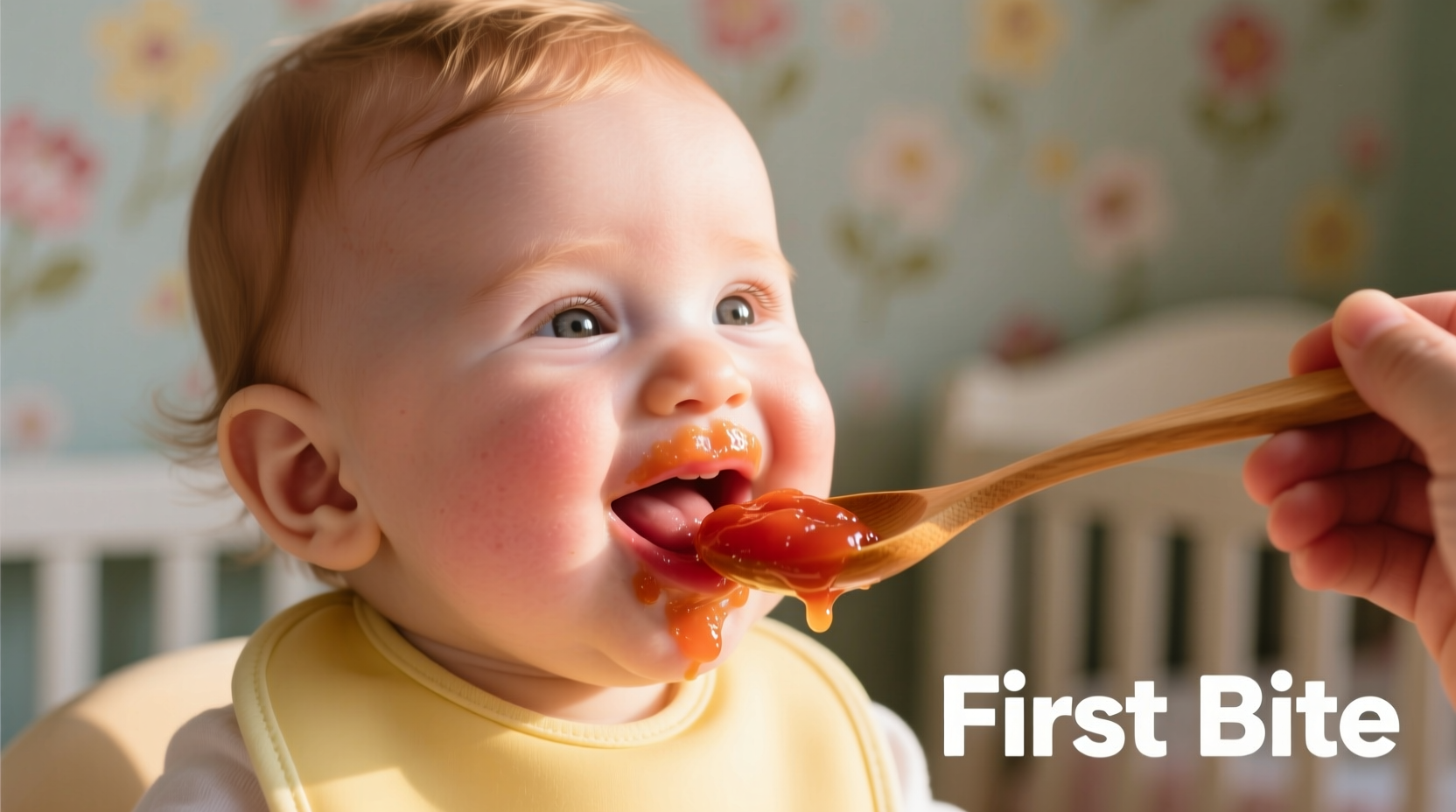 Baby eating tomato puree from spoon