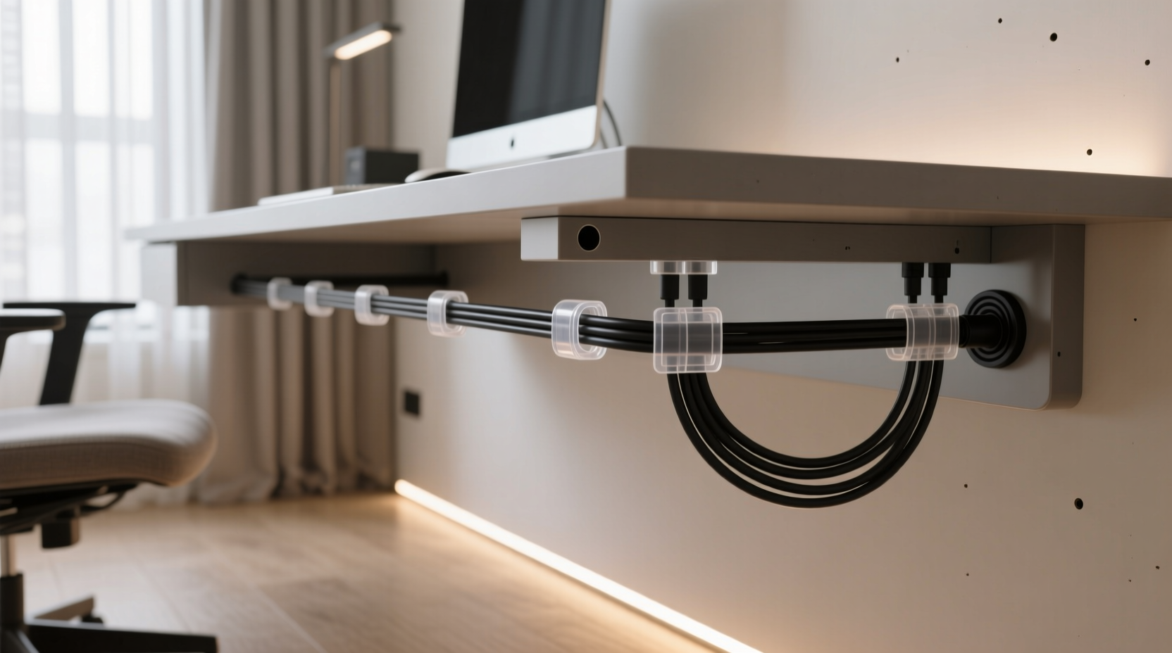 how to hide cords on a desk setup with zero drilling or damage