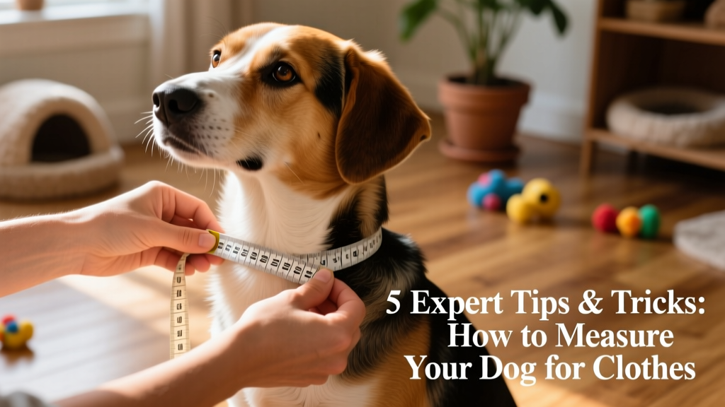 Close-up of hands gently measuring a dog's chest with a soft tape measure