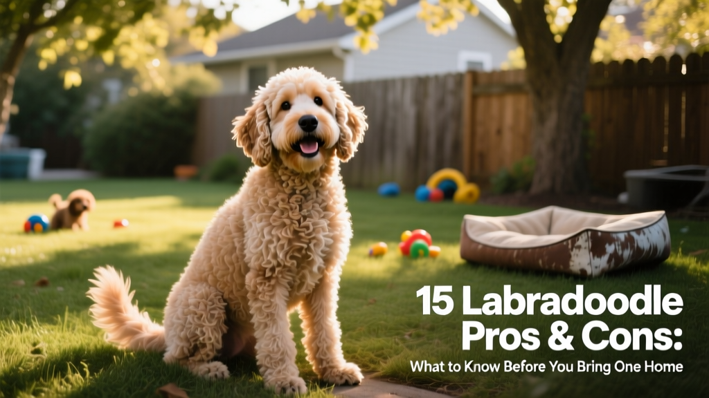 A happy, medium-sized Labradoodle sitting outdoors with a gentle expression, showing its curly or wavy coat