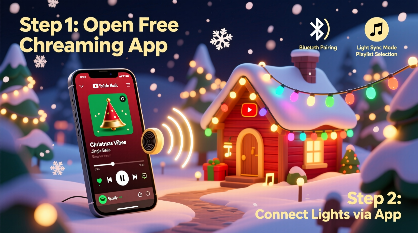 how to stream christmas music and sync lights using free apps