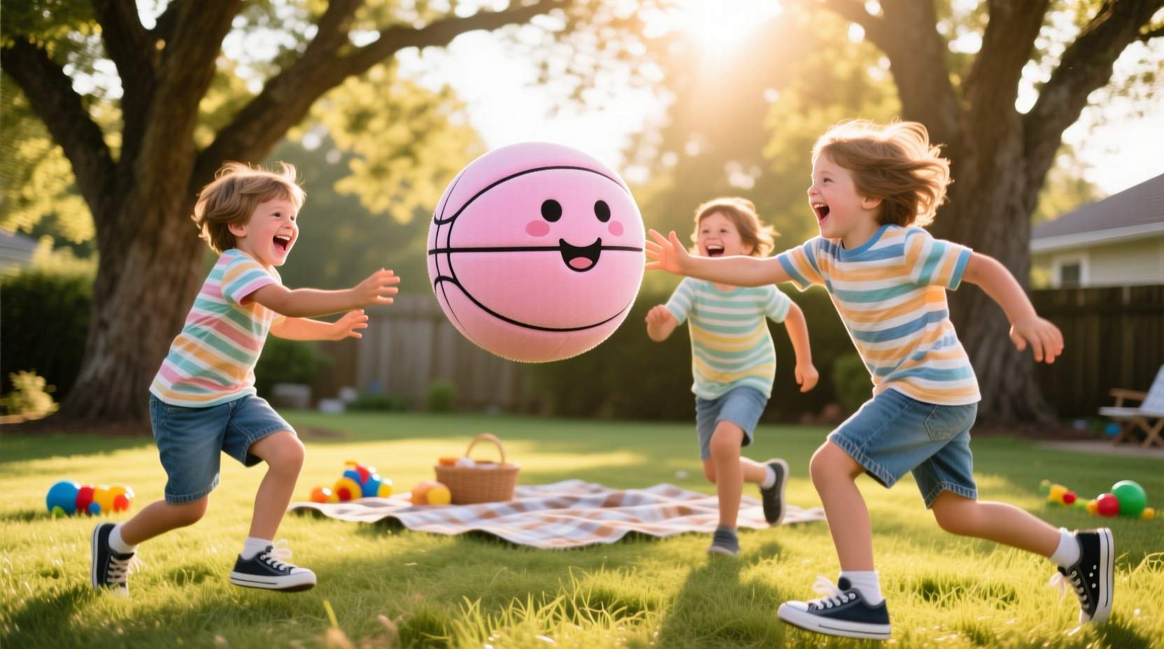 Children playing hot potato game with soft prop