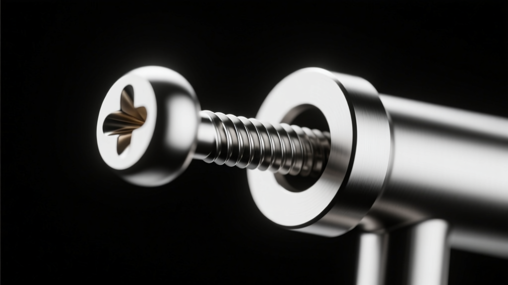 Macro shot of internally threaded 14g titanium nipple barbell end screwing into post, highlighting smooth insertion on dark velvet