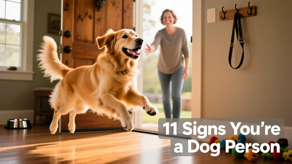 A joyful dog greeting their owner at the front door with tail wagging and paws up