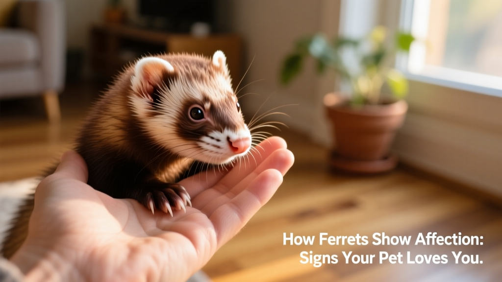A ferret nuzzling gently against a person's hand