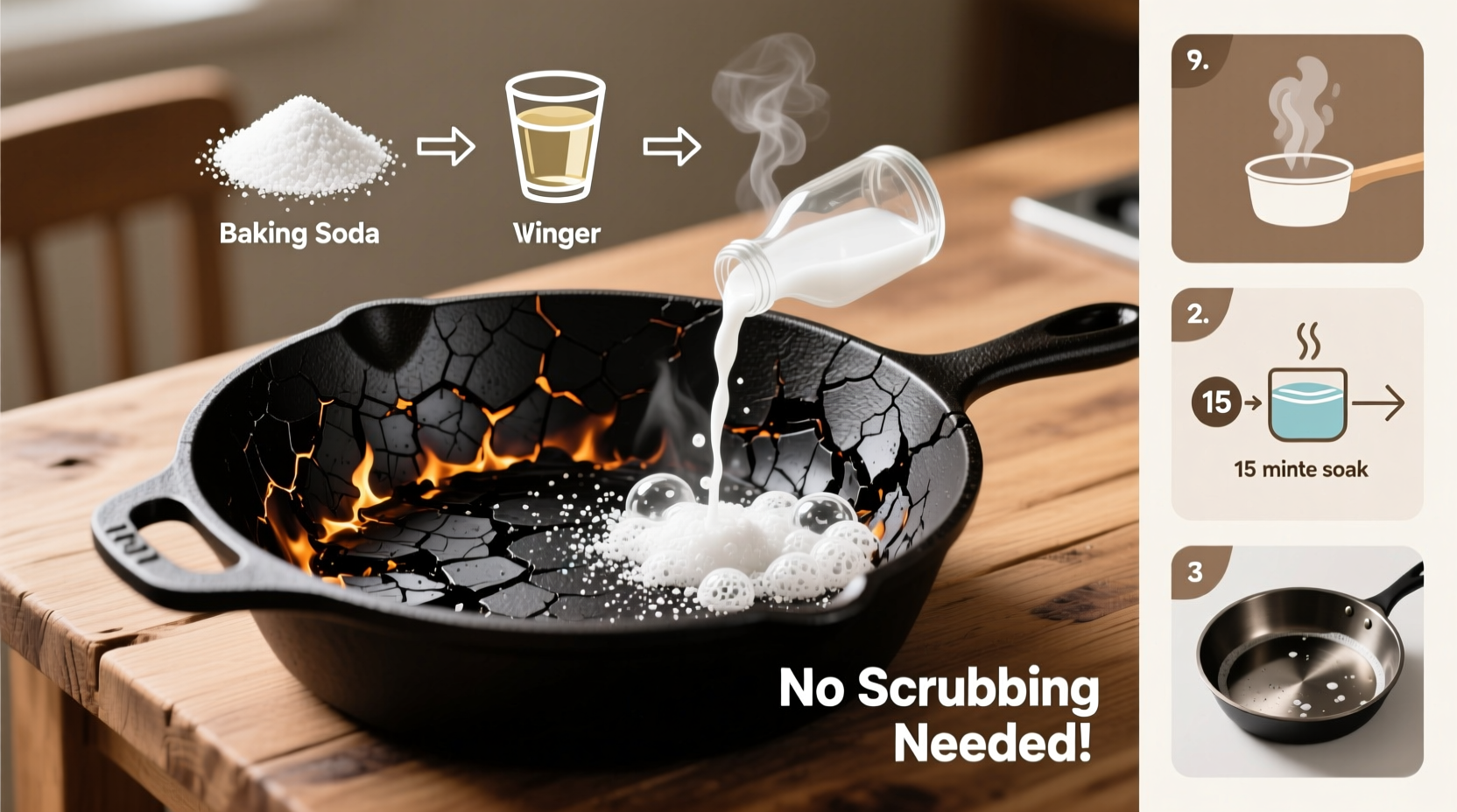 how to clean a burnt pot without scrubbing using baking soda and vinegar