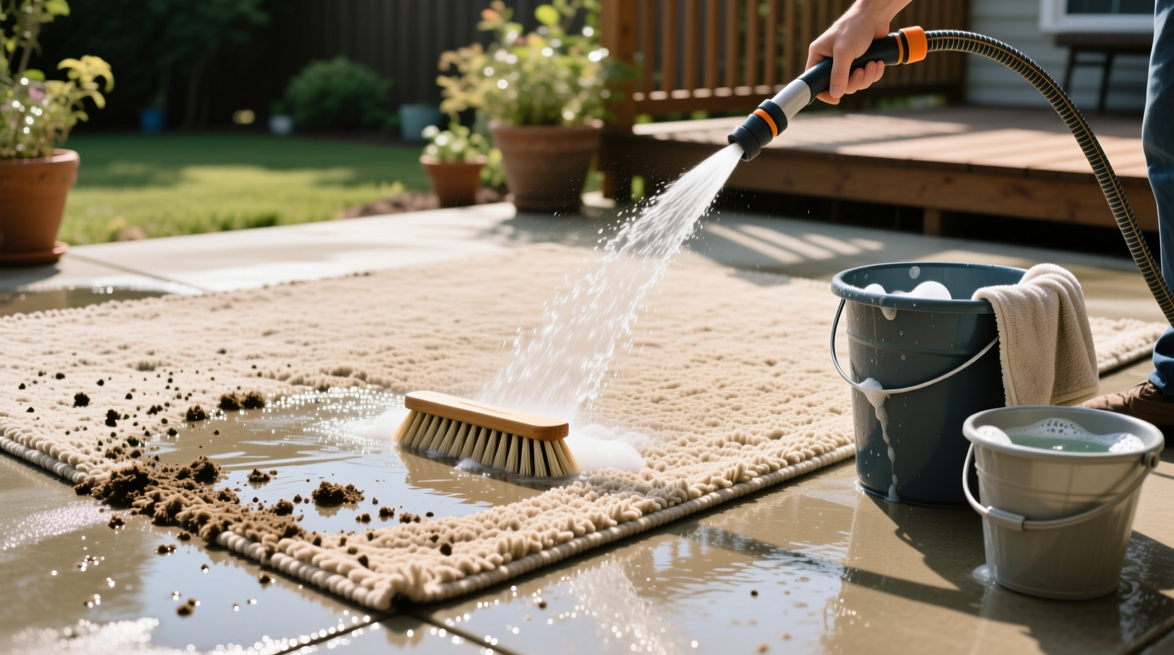 how to clean an outdoor rug before putting it away for