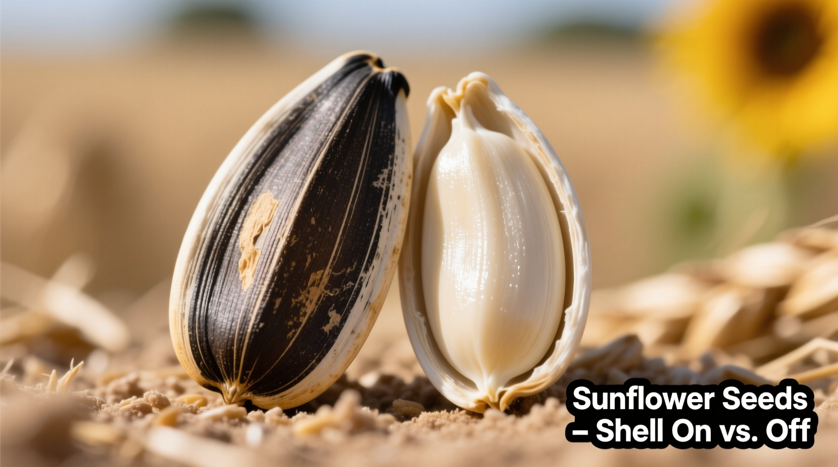 Close-up of sunflower seeds with and without shells